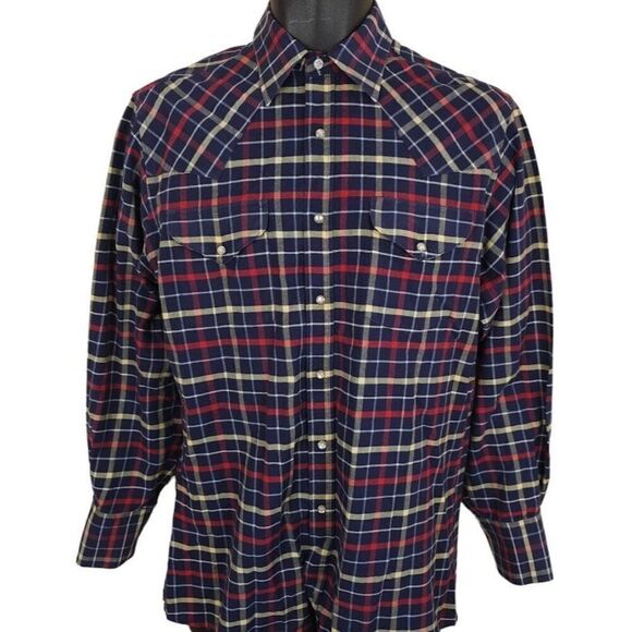 Vintage Ely Cattleman Western Shirt Mens Size Medium Blue Cowboy Pearl Snap - Picture 1 of 6